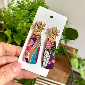 Handmade kimono Floral Gold and Multicolor Earrings
